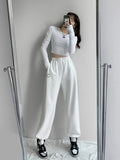 sweet hot girl style blue embroidered pattern sweatpants women 2022 spring loose high waist jogging summer sweatpants