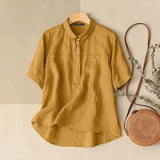 Low Solid Blouse ZANZEA Elegant Half Sleeve Button Shirt 2022 Spring Cotton Chemise Female Women Casual Lapel Neck OL