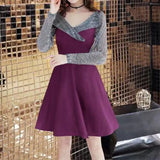 Autumn Sexy Mesh Patchwork Sequins Waist A-line Dresses Women Elegant Fashion Evening Party Dress Vestidos De Fiesta 5XL-Outfit