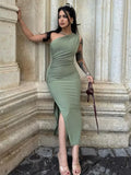 Dress Women Summer New Sexy Split Solid Sleeveless Backless Slim Dress Female Fashion Off Shoulder Club Elegant Party Dress-Outfit