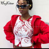 2021 O-Neck Sleeveless Letter Cartoon Print Short Tshirt Summer Women Fashion Streetwear Casual Tees