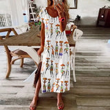 Summer Long Dress Women Casual Patchwork Bohemian Print Short Sleeves Dresses For Women V Neck Plus Size Dress Women