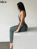 Kliou Solid Halter Jumpsuit Women Sexy Mock Neck Sleeveless Backless Body-Shaping One Piece Jurk High Street Female