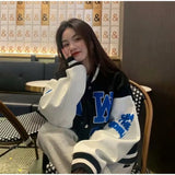 Letter Print Baseball Jacket Uniform Winter Korean Patchwork Oversized Coat Harajuku Single Breasted Unisex Jacket