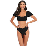 New Solid Bikini Swimsuit Women Push Up Bikini Set Bandeau Swimwear Bathing Suit High Waist Brazilian Biquini