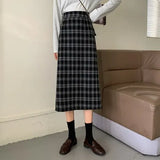 S-5XL Long Skirts Women High Waist A-line Retro Plaid Autumn Tender Back Split Classic Daily Ladies Streetwear
