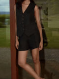 2023 Women Summer 2 pieces sets Fashion Solid Linen Vests Coats and Shorts Female Linen Casual Street Two Suits Clothing-Outfit