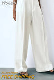 2023 Women Summer Wide Leg Pants Casual Solid Linen High Waist Zipper Female Elegant Street Pant Trousers Clothing-Outfit