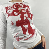 Harajuku Graphic Print T-shirt 90s Women Vintage Crop Top Y2K Aesthetic Summer Slim Fit Tees Tops Streetwear Gothic