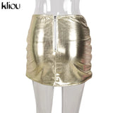 Kliou Shiny Quilted Women Skirt Autumn Fashion Warming Y2K Concise Street Style Clothing High Waist Elastic Female