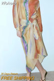 2023 Women Summer 2-Pieces Sets Fashion Tie-dye Loose Shirts Tops and Skirts Female Elegant Street Two Suits Clothing-Outfit