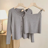 2022 Autumn New Women Knit Two Pieces Sets Sweater Korean Single Breasted Long Sleeve Cardigans and Solid Tank