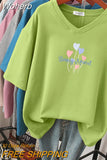 100% Cotton M-6XL T Shirt Heart Balloon Print Tshirt Short Sleeve Women's Top Summer Couple V Neck Oversized T Shirts-Outfit