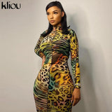 Mesh Farbic Leopard Pattern Print Maxi Dresses For Women Sexy See Through Ruffle Skinny Attractive Clubwear Party