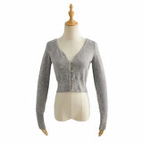 New Autumn Style Cardigan V-Collar Button High Waist Exposed Navel Short Slim Women's Sweater-Outfit