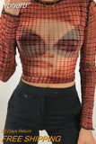 Graphic Print Green Mesh Sheer T-shirt Long Flare Sleeve Slim Crop Tops Sexy See Trough Women Tops Y2K Vintage Grunge-Outfit