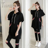 Summer Plus Size Do Exercise Women Sets Black and White Color T Shirt and Pants Female