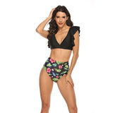 Sexy One Piece Swimsuit Push Up Swimwear Women Ruffle Adjustable Shoulder printing Swimsuit Bodysuit Bathing Suit Swim