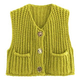 2025 Spring And Autumn 2025 New Women's Pocket Sleeveless Short Knitted Cardigan