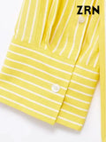 Women Fashion Oversized Striped Shirts And Mid Elastic Waist With Drawstring Pants Female Two Piece Sets Mujer-Outfit