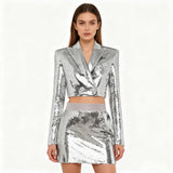 Fashion Personality BLING BLING Shiny Squin Short Suit Half-Swear Set