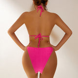 Woherb New Bikini 2024 Sexy Crystal Diamond Chain Split Women's Swimsuit Solid Color Strap