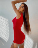 Sexy Round Neck Sleeveless Tassels Mini