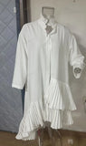 Woherb 2023 New Palace Style Pure Color Vertical Collar Pleated Hem Shirt Short Skirt-Outfit