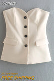 2023 Summer Women Sexy Vests Coats Casual Solid Slim Buttons Off shoulder Female Elegant Street Waistcoat Clothing-Outfit
