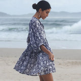 Casual V -Neck Floral Print Pleated Boho §á§ݧѧä§î§Ö §ا֧ߧã§ܧà§Ö Vintage Loose Half Sleeve Holiday Spring Beach Mini Dress vestidos-Outfit