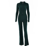 Long Sleeve Ribbed Jumpsuits For Women Brown Button Wide Legs Jumpsuit Romper 2021 Femme Autumn Winter Casual
