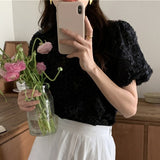Woherb Chic Sweet Flower Texture Sense Short-Sleeved Chiffon Shirt Female Summer New French Temperament Small Shirt Jacket-Outfit