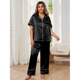 Woherb Women's Plus-Size Pajamas Spring And Summer High Sense Ice Silk Short Sleeve Trousers Home Suit-Outfit