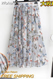 Women Summer Chiffon Floral Print Skirt High Waist A-line Elegant Skirts Beach Many Colors Mid-length Skirt QT1615-Outfit