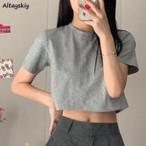 Women Cropped Solid Sexy Minimalist Hot Sale Slim Casual Fashion Preppy Chic Basic Tops Korean Style Streetwear