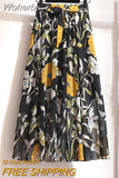 Spring Summer Women Midi Skirt Chiffon Floral Printed Skirt High Waist Casual Bohemian Beach Fashion Casual Skirts QT118-Outfit