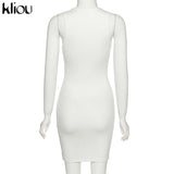 Kliou Cotton Sleeveless V-Neck Women Dress Elastic Fitness Fashion Solid White Skinny Bodycon Mini Dresses Streetwear
