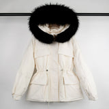 Large Natural Raccoon Fur Hooded Winter Jacket 90% White Duck Down Coat Women Puffer Fluffy Parkas With Belt Snow