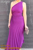 Vintage Off Shoulder Irregular Wide Folds Dress Women Chic Diagonal Collar Puffy Hem Dresses Elegant Office Lady Vestidos-Outfit