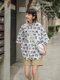 Japanese Printed Short Sleeved Shirt Summer Women's Shirts 2023 Kawaii Chiffon Blouse for Women White Shirt Women Tunic-Outfit
