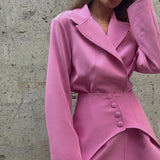 Woherb Spring 2024 New French Design Sense Pink Waist Seal Set Long Sleeve Loose Waist Jacket Women's Wear-Outfit
