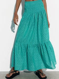 2023 Women Summer Skirts Fashion Print Elastic waist Pleated Ankle-Length Poplin Female Sweet Elegant Skirt Clothing-Outfit