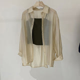 Chiffon Women Thin Shirts Summer Perspective Button Up Solid Blouse Korean Fashion Long Sleeve Shirts Lady Tops 2023 New-Outfit