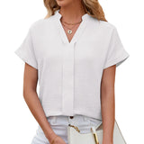 / Summer 2024 New Chiffon V-Neck Pure Color Short-Sleeved Loose Jacket Shirt-Outfit