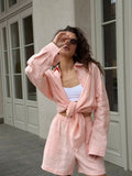 Open-Shirt Shorts Set 2025 Spring And Summer Wear Simple Solid Color Casual