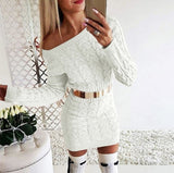 Woherb New In Long Fluorescent Color Twist Waist Open Shoulder Sweater Dress Hot Style Sweater-Outfit