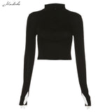 2021 Spring New Simple Bodycon Ribbed Knitted Zipper Tees Shirt Crop Top Casual Streetwear Elegant Solid Short Top
