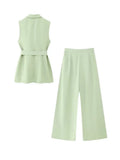 2023 Women Summer 2-Pieces Sets Casual Solid Vests Coats and Wide Leg Pants Female ELegant Street Two Suits Clothing-Outfit