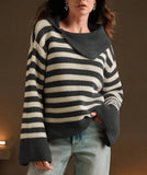 2025 New Fashion Stripe Jersey Casual Loose Long-Sleeved Women's