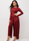 Sexy Round Neck Front Cross Long Sleeve Irregular Long Top And Match Skinny Pants 2 Piece